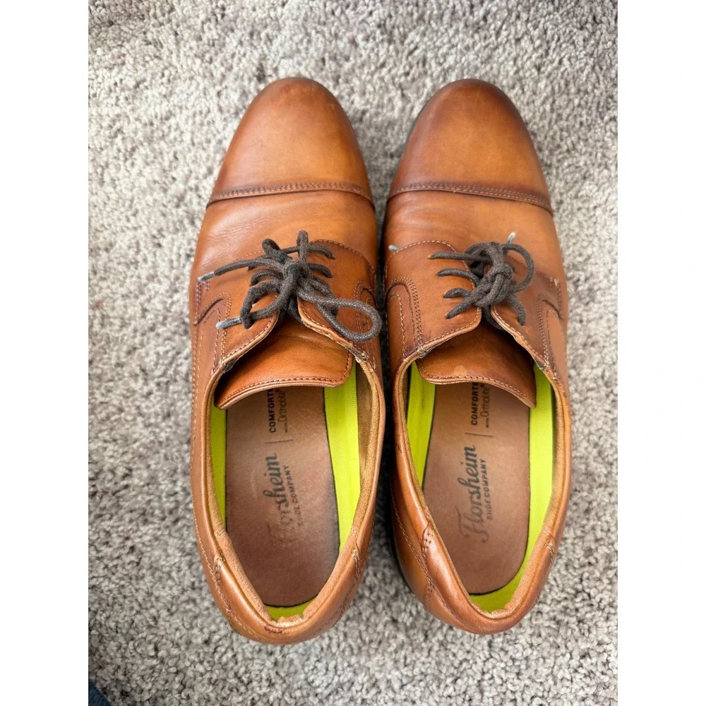 Florsheim Mens 11578-221 Cognac Brown Leather Cap Toe Comfortech Derby Shoes 11D
